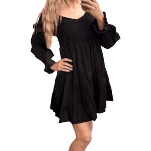 NWOT Elegant Black Smocked Dress size large